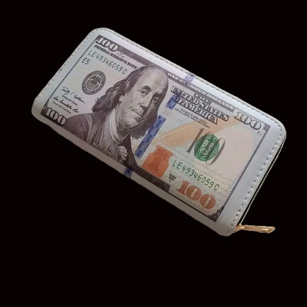 Money Print Wallet $100 Bill Zip Around Clutch Card Organizer Unisex